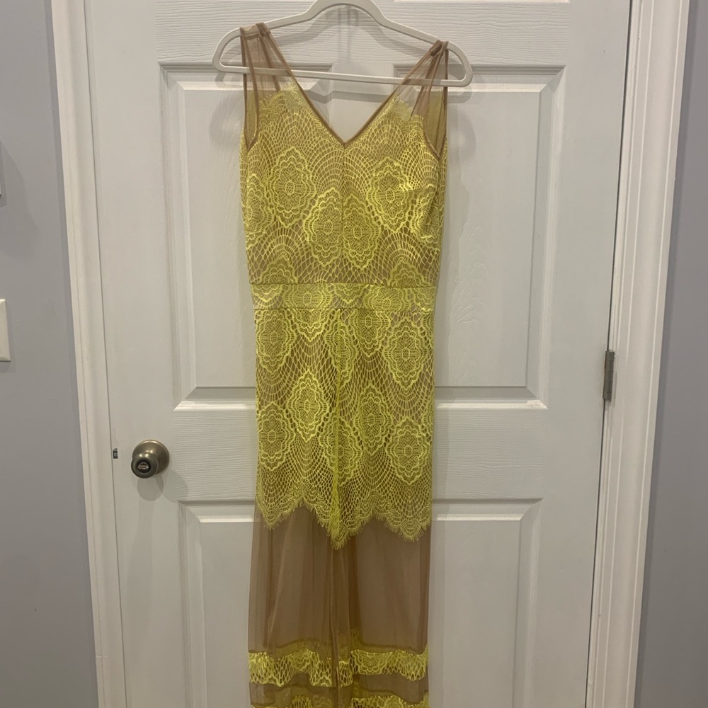 For Love & Lemons Inspired Chic Yellow Lace Overlay Dress